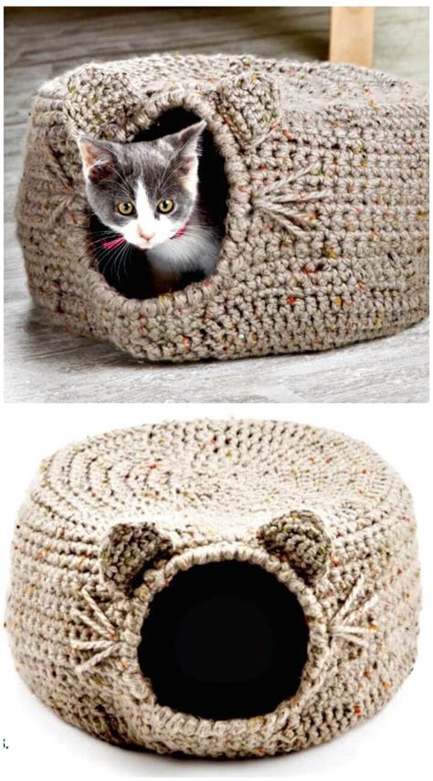 Crochet Cat House and Nest Bed Patterns For 2020 in 2020 | Cat bed pattern, Crochet cat bed ...