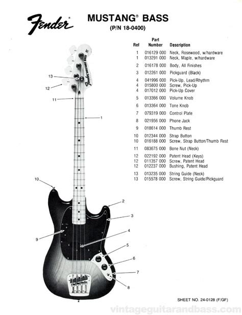 Fender Mustang Bass Part List 1976