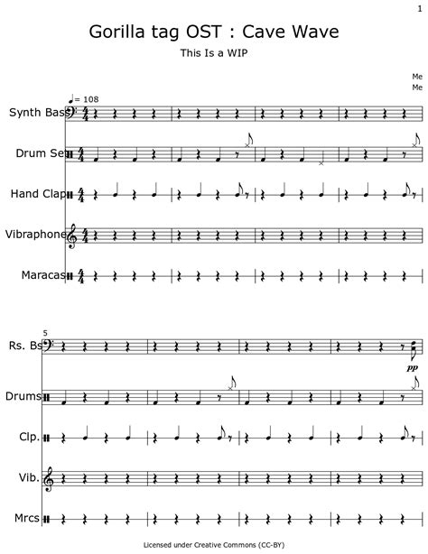 Gorilla tag OST : Cave Wave - Sheet music for Synth Bass, Drum Set, Hand Clap, Vibraphone, Maracas