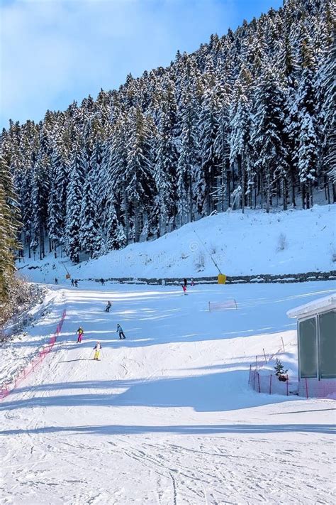 Ski Resort Bansko, Bulgaria and Skiers Stock Image - Image of panoramic ...