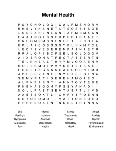 Mental Health Word Search