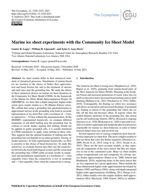 (PDF) Marine ice sheet experiments with the Community Ice Sheet Model