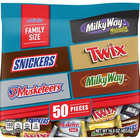 Snickers, Twix, 3 Musketeers, Milky Way & Milky Way Midnight Minis Size Candy Bars Variety Mix ...