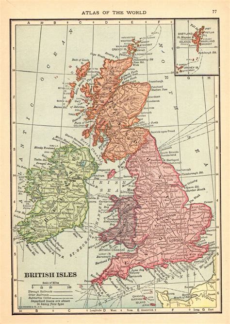 1910 Antique UNITED KINGDOM Map Vintage British Isles Map Ireland ...