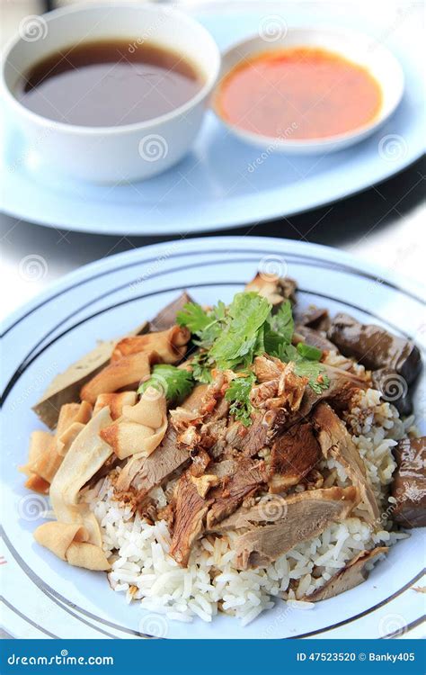 BBQ duck over steamed rice stock photo. Image of rice - 47523520