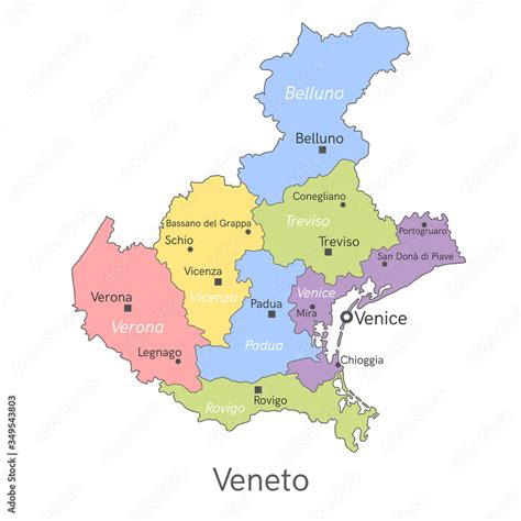 Vector illustration: administrative map of Veneto with the borders of ...