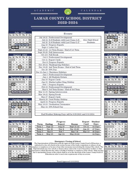 Lamar County Schools Calendar 2023-2024 in PDF