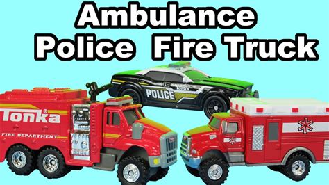 Toy Ambulance vehicle Police Car and Fire Truck unboxing presentation - YouTube