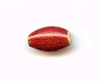 Glazed Clay Bead 15x10mm Flat Oval Red - Bead Inspirations