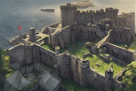 Caernarfon Castle, aerial view, digital painting, | Stable Diffusion ...