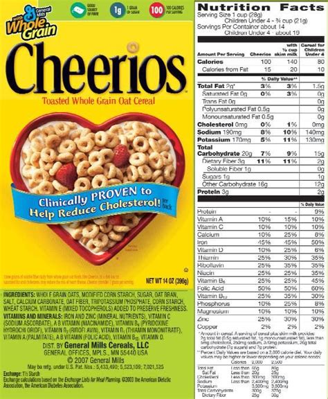 Cheerios nutrition info | Nutrition labels, Cereal nutrition facts ...