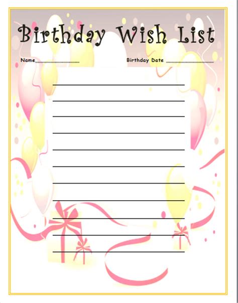 Birthday List Template - 7+ Free PSD, EPS,In Design Format Download | Free & Premium Templates