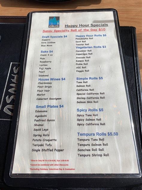 Menu at Sansu Sushi and Cocktails restaurant, East Lansing