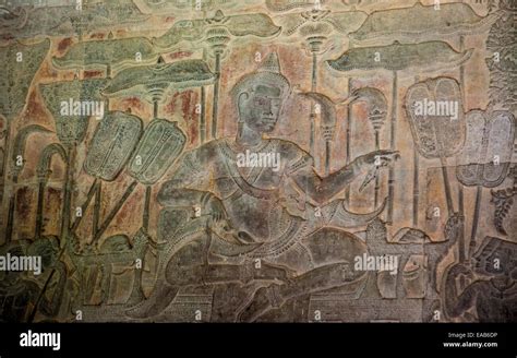 Cambodia, Angkor Wat. Bas-relief Carving: King Suryavarman II on Stock Photo, Royalty Free Image ...