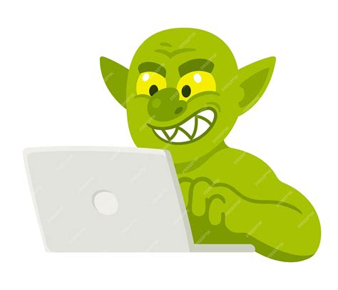 Premium Vector | Cartoon internet troll typing comments on laptop