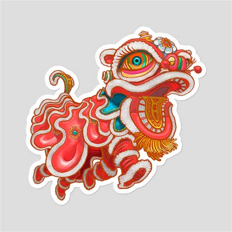 Chinese New Year Sticker Playful Lion Dancer Celebrating - Etsy