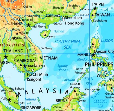 South China Sea physical map - Ontheworldmap.com