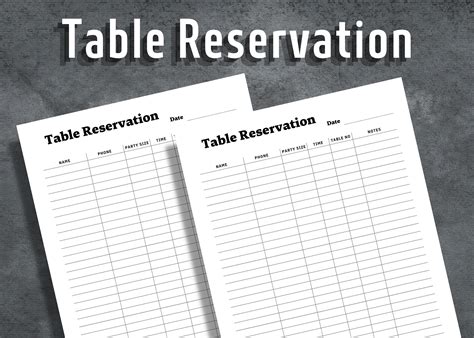 Table Reservation List, Restaurant Table Reservation List, Printable Table Reservation List ...