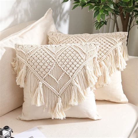 Throw Pillow Covers, Macrame Cushion Case, Woven Boho Cushion Cover for Bed Sofa Couch Bench Car ...