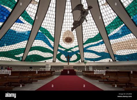 BRASILIA, BRAZIL - JUNE 3, 2015: interior of the Cathedral of Brasilia ...