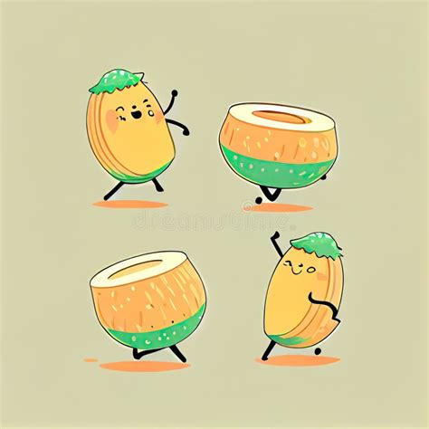 Cute Cantaloupe Cartoon Character Dancing in Different Poses, Cartoon ...