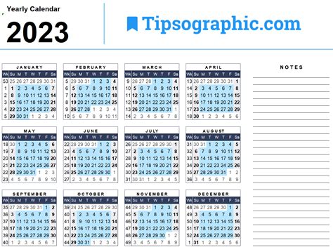 I just downloaded a simple free 2023 Yearly Calendar with Week Numbers ...