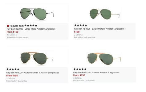 Ray-Ban Aviator Sizes | FramesDirect.com