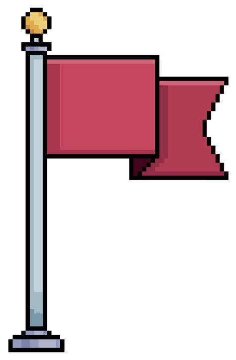 Pixel art flagpole with red flag vector icon for 8bit game on white ...