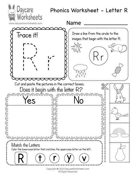 Free Letter R Phonics Worksheet for Preschool - Beginning Sounds