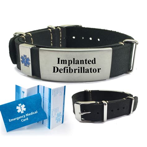 Pre-engraved “IMPLANTED DEFIBRILLATOR” Leather Nato Style Medical Alert ...