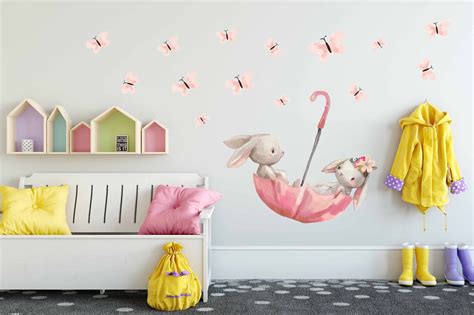 Bunny Wall Stickers Girls Wall Nursery Decals | Etsy