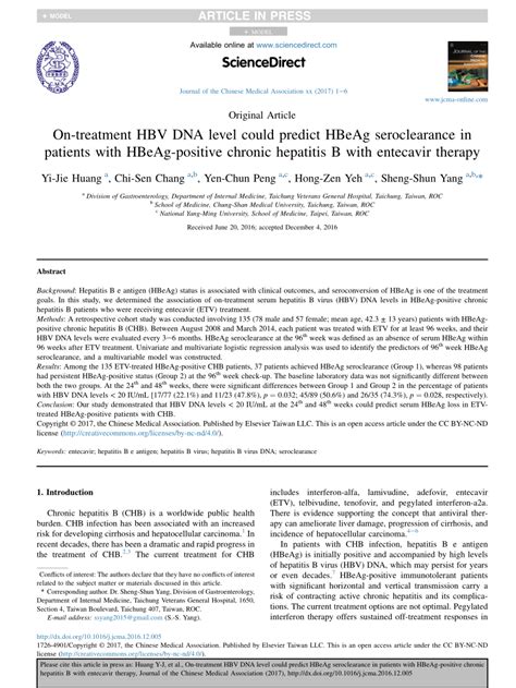 (PDF) On-treatment HBV DNA level could predict HBeAg seroclearance in ...