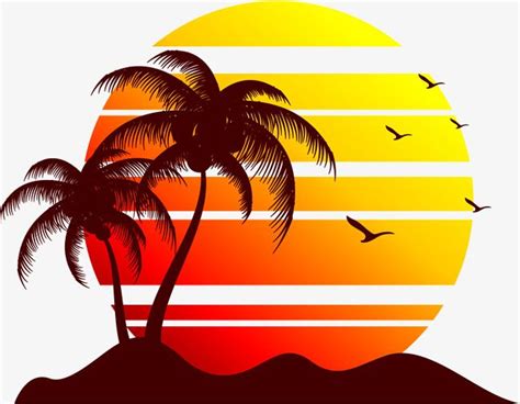 Beach Sunset Clipart Hd PNG, Beach Sunset, Beach Clipart, Vector ...