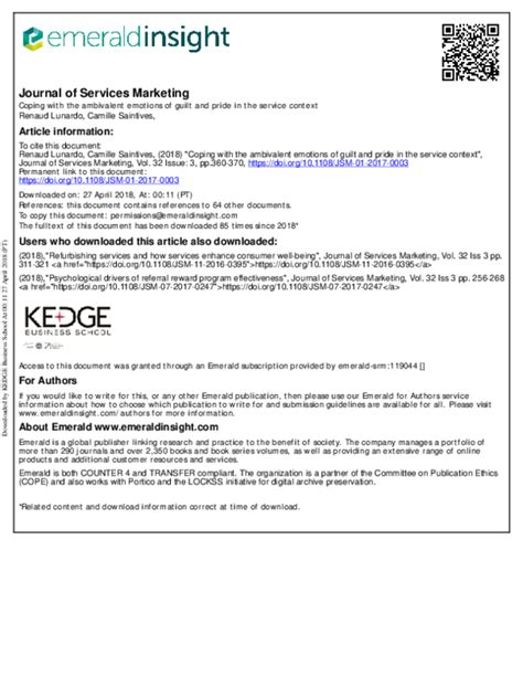 (PDF) Coping with the ambivalent emotions of guilt and pride in the service context | Renaud ...