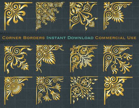 12 Digital Gold Corner Borders Clip Art Golden Ornate Borders Golden ...