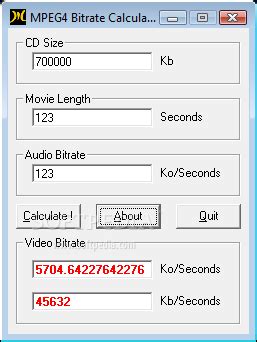 MPEG4 Bitrate Calculator 1.0 - Download, Review, Screenshots