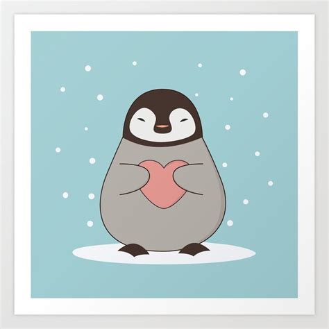 Kawaii Cute Penguin With A Heart Art Print by Wordsberry | Society6