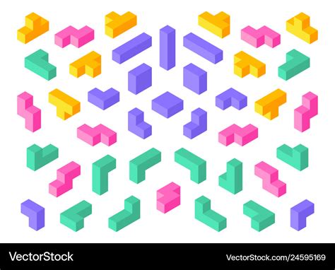 Tetris shapes isometric 3d puzzle game elements Vector Image