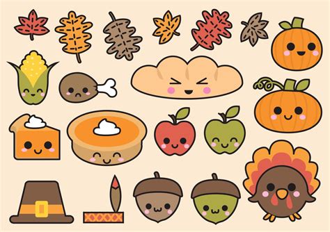 Premium Vector Clipart Kawaii Thanksgiving Cute Thanksgiving Clipart ...