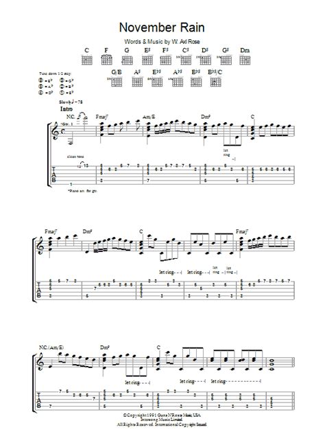 November Rain by Guns N' Roses - Guitar Tab - Guitar Instructor