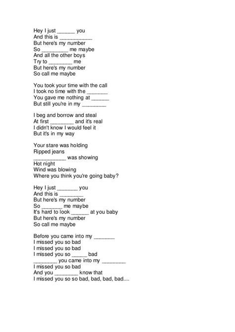 Complete the lyrics (Call Me Maybe)