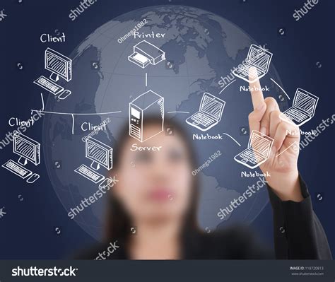 Business Lady Pushing Lan Network Diagram 스톡 일러스트 118720813 | Shutterstock