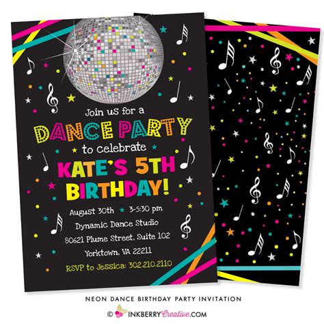 Neon Dance Party Birthday Party Invitation (Black) | Dance party ...