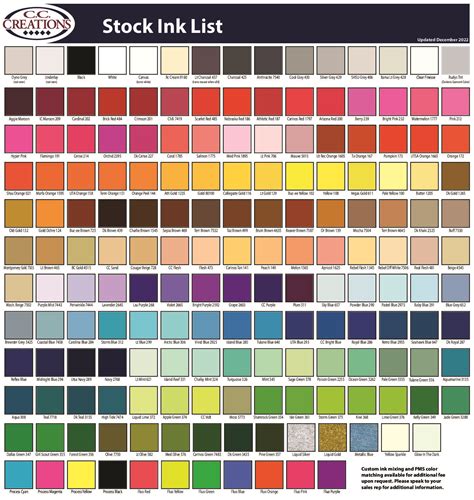 Ink Colors - C.C. Creations Stock Pantone Ink Colors