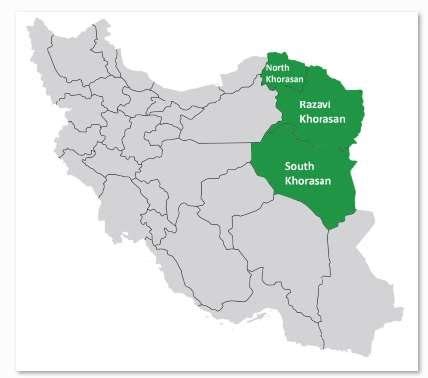 Location of Khorasan provinces on the Iran's map. (North, Razavi, and South | Download ...