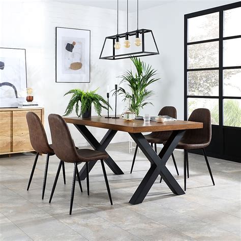 Franklin Industrial Dining Table & 4 Brooklyn Chairs, Dark Oak Veneer ...