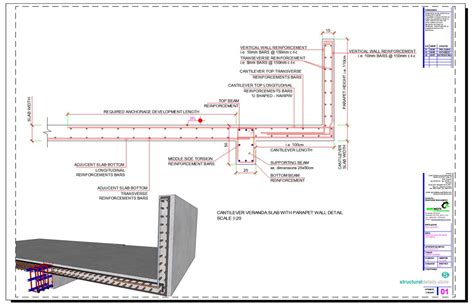 Cantilever Veranda Slab with Parapet Wall Detail