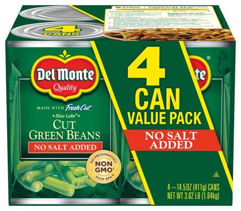 (4 Cans) Del Monte Green Beans No Salt Added, 14.5 oz Can - Walmart.com