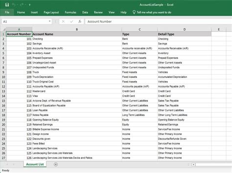 A list of chart of accounts for QuickBooks Online in Excel Format | Upwork