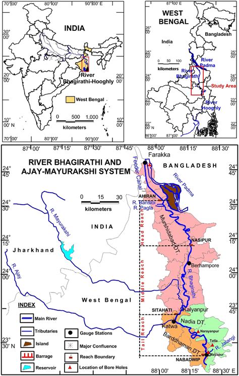 location of the Bhagirathi and ajay–Mayurakshi fluvial systems and the ...